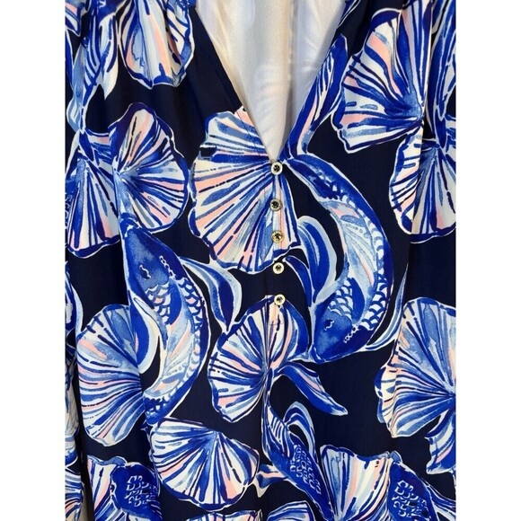 LILLY PULITZER Brynle Shift Dress Reel Life Blue Botanical Medium Long Sleeve - Picture 7 of 14